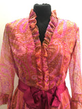zip back  zip  womens  vintage  v-neck  Urban Village Vintage  urban village  straps  retro  pink  long sleeve  Jean Allen  frill detail  dress  bow detail  back zip  70s  1970s  10