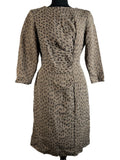 Vintage 1960s Three Quarter Sleeved Patterned Knee Length Dress in Brown - Size UK 12