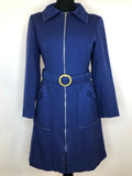 1960s Collared Belted Zip Front Long Jacket by Harlee - Size UK 10