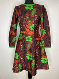 zip back  womens  vintage  Urban Village Vintage  short dress  scooter dress  scooter  psychedelic  psych  modette  MOD  mini dress  micro mini  long sleeved  long sleeve  flower power  floral  fit flare  dress  dolly dress  dolly  daisy  brown  a line  8  60s  6-8  6  1960s