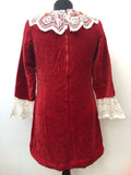womens  vintage  velvet  Urban Village Vintage  scallop edge lace  ruffles  red  lace sleeves  lace ruffle  lace collar  dress  60s  1960s  10