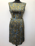 womens  vintage  Rembrandt  printed  midi dress  Limited Edition  khaki  Green  dress  blue print  Blue  50's  1950s  10