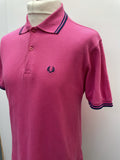 vintage  Urban Village Vintage  urban village  tipped  stripey  Stripes  striped  stripe  sportswear  sports polo  sports  retro  purple  polo top  polo  pink  MOD  mens  M  Fred Perry  Cotton  collared  collar  button