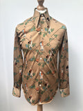 vintage  Urban Village Vintage  top  small  multi  mens  M  floral print  Elite  dagger collar  brown  bown  blouse  70s  1970s
