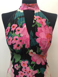 zip back  womens  vintage  Urban Village Vintage  short sleeved  Ronald Joyce  pink  maxi dress  maxi  keyhole neck  halter neck  floral  dress  dagger  black  After Six  70s  6  1970s
