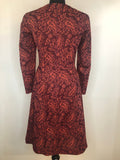 womens  vintage  Urban Village Vintage  tie back belt  retro  red  print dress  paisley print  MOD  maxi  long sleeved  dress  70s  70  1970s  10