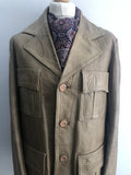 vintage  Urban Village Vintage  urban village  safari style  Safari jacket  safari  retro  pockets  mens  long sleeves  long sleeve  leather stitch  Leather Jacket  Leather Coat  Leather  L  Jacket  decorative buttons  collar  coat  button  brown leather  brown  big collar  70s  70  1970s