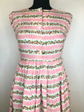 zip  womens  white  vintage  Urban Village Vintage  urban village  pink  midi dress  floral print  fitted waist  dress  blue  8  50s  50  1950s