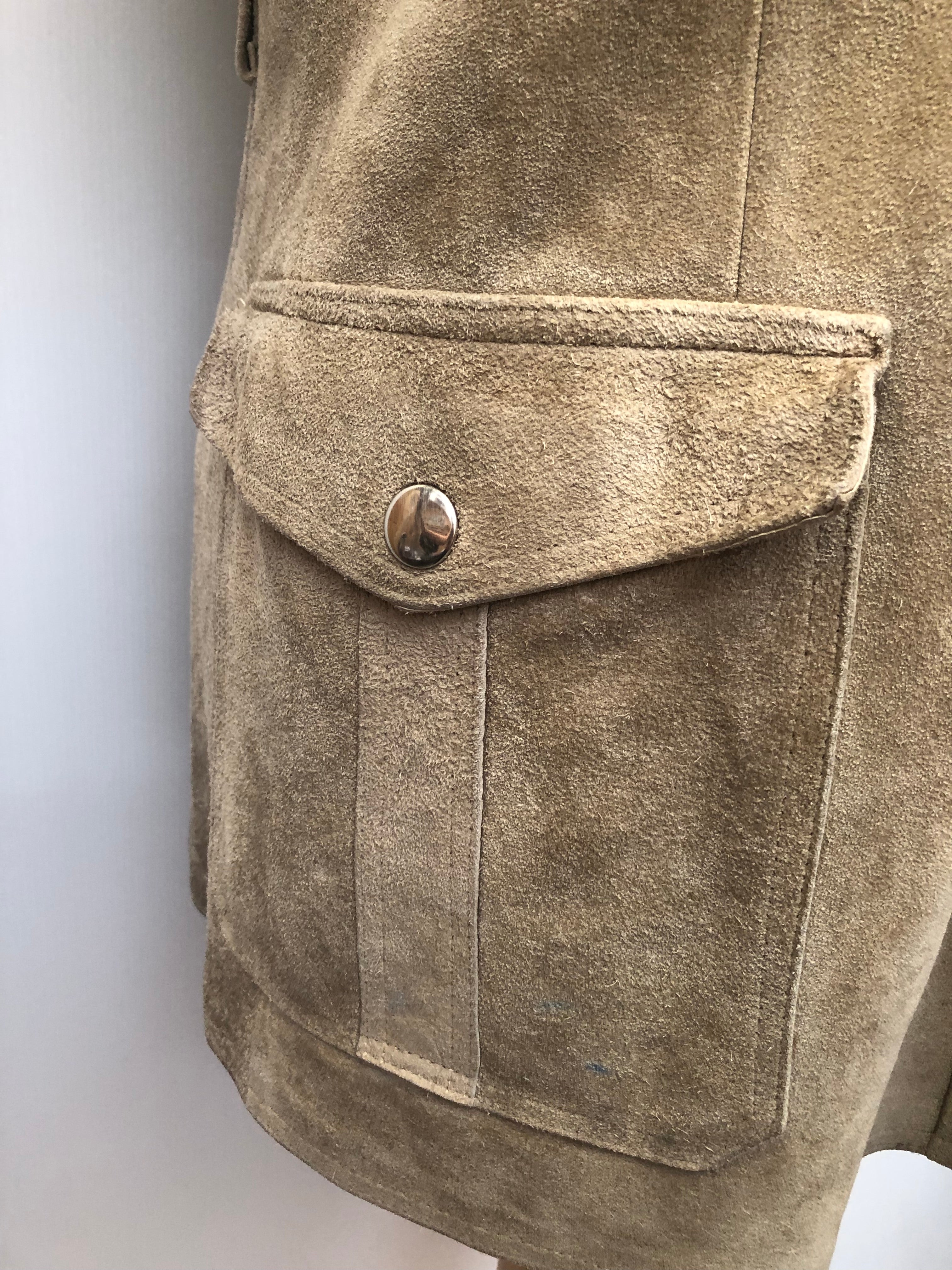 1970s Suede Safari Jacket in Beige - Size S