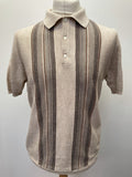 vintage  Urban Village Vintage  urban village  Three Button  summer top  summer  stripey  Stripes  striped  stripe detailing  stripe  St Michael  polo top  polo  MOD  mens  Lightweight Knit  light knitwear  light knit  knitwear  knitted  knit  collared  collar  button up  button  brown  60s  3 button  1960s