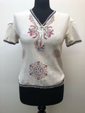 1970s Boho Print Top in White - Size 10