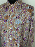 xl  vintage  Urban Village Vintage  urban village  stripes  stripe  Shirt  purple  printed shirt  printed  print  Mens Shirts  mens  long sleeves  long sleeve  circles  button  brown  abstract  70s  1970s