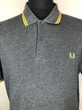 Yellow  vintage  urban village  top  tipped  stripey  Stripes  striped  stripe  sportswear  short sleeved  short sleeve  retro  polo top  polo  mustard  MOD  mens  L  grey