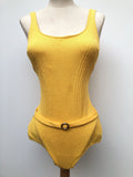 1960s Belted Swimsuit in Yellow by Bouele Antron - Size 10