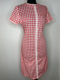 12  womens  white  vintage  Urban Village Vintage  urban village  short sleeved  short sleeve  retro  red  multi  MOD  gingham check  Gingham  dress  collar  check  button down  big collar  60s  1960s