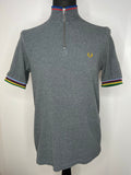 Fred Perry X Bradley Wiggins Cycling Polo Top in Grey with Stripes - Size M