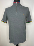 Fred Perry X Bradley Wiggins Cycling Polo Top in Grey with Stripes - Size M