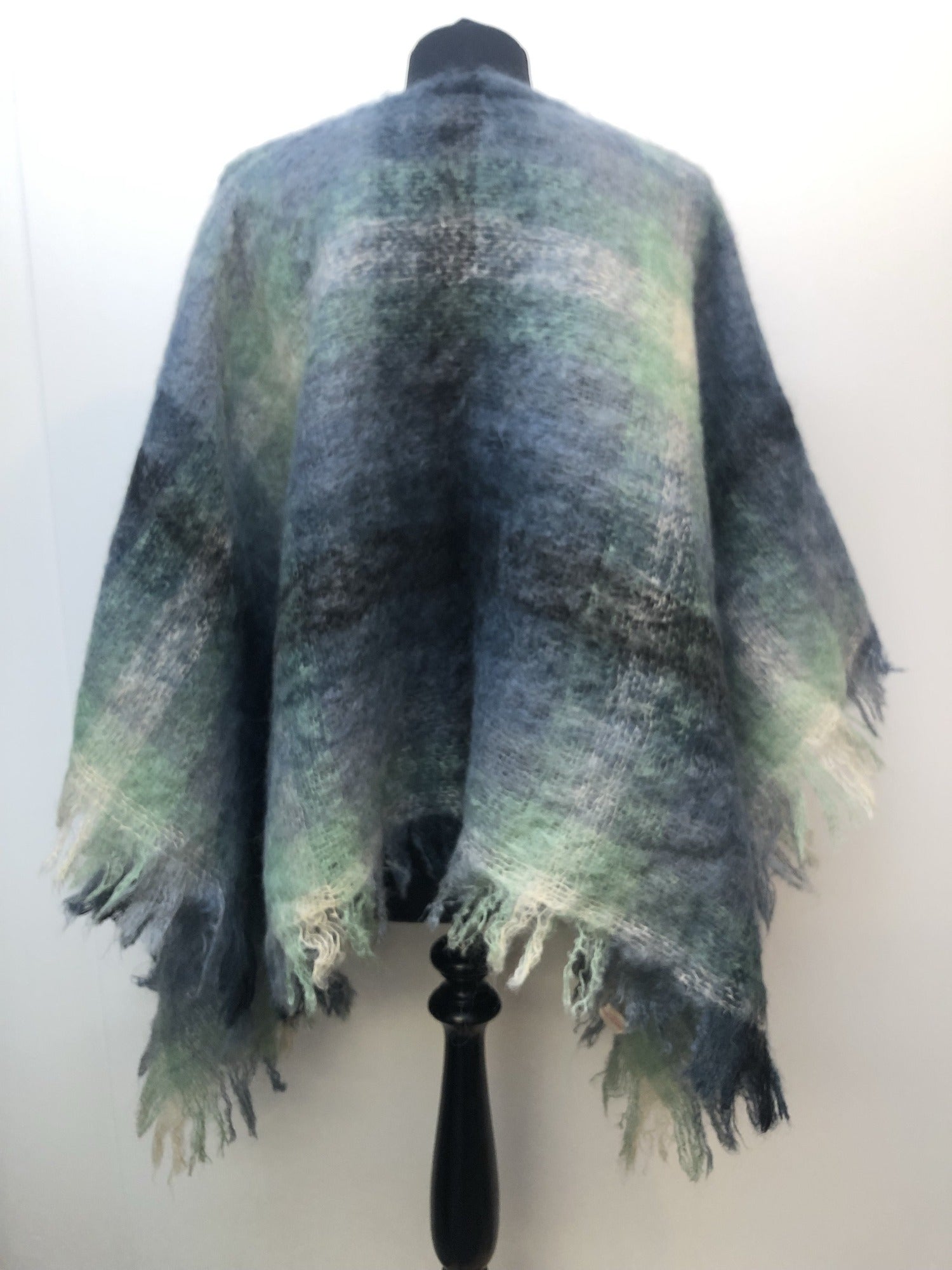 Wool  vintage  poncho  One Size  Mohair  Heather Glen  cape  blue  60s  1960s