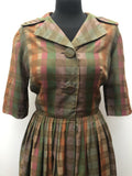 womens  vintage  Urban Village Vintage  short sleeved  multi  dress  collared  check  50s