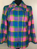 zip front  womens  vintage  pink  multi  dagger collar  check jacket  check  Blue  70s  1970s  14
