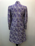 womens  vintage  stitch detail  retro  purple  print dress  pearl button  MOD  high neck  dress  button sleeve  back zip  60s  1960s  10