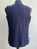 womens  white  waistcoat  vintage  Urban Village Vintage  urban village  sleeveless  patterned  open cardigan  made in england  light knitwear  light knit  knitwear  knitted  knit  elasticated  cardigan  blue  Alison Jane  70s  1970s  10