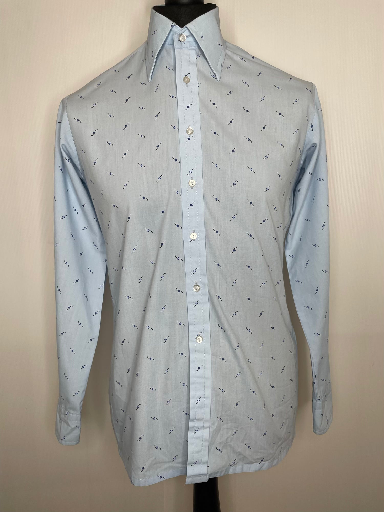 Vintage 1970s Blue Pointed Collar Shirt by Rael Brook UK Small Urban Village UrbanVillageVintage