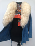 womens  vintage  Urban Village Vintage  suede  sheepskin  shearling  Jacket  coat  blue  70s  70  1970s  10