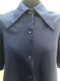 womens  vintage  Urban Village Vintage  top  short sleeve  Blue  blouse  Beagle collar  70s  1970s  12