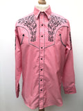 western  vintage  Urban Village Vintage  urban village  retro  Rangers original  press stud fastening  pockets  pink  pearl snap  mens  L  embroidered pattern  Embroidered  Cowboy Shirt  cowboy  collar  button  black embroidery  70s  1970s  Online store