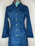 zip  womens jacket  womens  vintage  Urban Village Vintage  urban village  two piece  suit  Suede Jacket  Suede  stitch detail  Skirts  set  Rounded collar  matching set  knee length  Jacket  Blue  8  70s  1970s