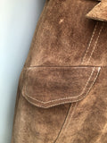 8  womens  Winter Coat  vintage  Urban Village Vintage  urban village  tan  Suede Jacket  Suede  sheepskin collar  Sheepskin  shearling  retro  quilted lining  quilted  pockets  long sleeve  Jacket  hippy  hippie  highway  coat  button down  brown  60s  1960s