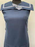 zip back  zip  womens  vintage  Urban Village Vintage  urban village  summer dress  summer  sleevless  sailor  retro  polyester  MOD  long length  long dress  long  indigo  denim  blue  back zip  8/10  8  70s  70  60s  1970s  1960s