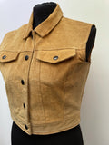 womens jacket  womens  waistcoat  vintage  Urban Village Vintage  urban village  tan  Suede Jacket  Suede  sleevless  press stud fastening  press stud  pockets  cut off  chest pockets  70s  1970s  12