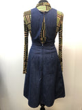 womens  vintage  Urban Village Vintage  red stitching  long sleeve  dungaree dress  dress  denim  brown  blue  8  70s  6  1970s