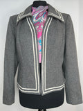 Vintage 1970s Large Collar Cropped Blazer Jacket in Grey - Size UK 12