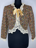 1970s Ditsy Floral Quilted Lace Bed Jacket - Size Small