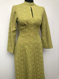 womens  vintage  Urban Village Vintage  stitch detail  sleevless  maxi dress  keyhole  Green  floral  embroidered dress  dress  back zip  8  60s  1960s