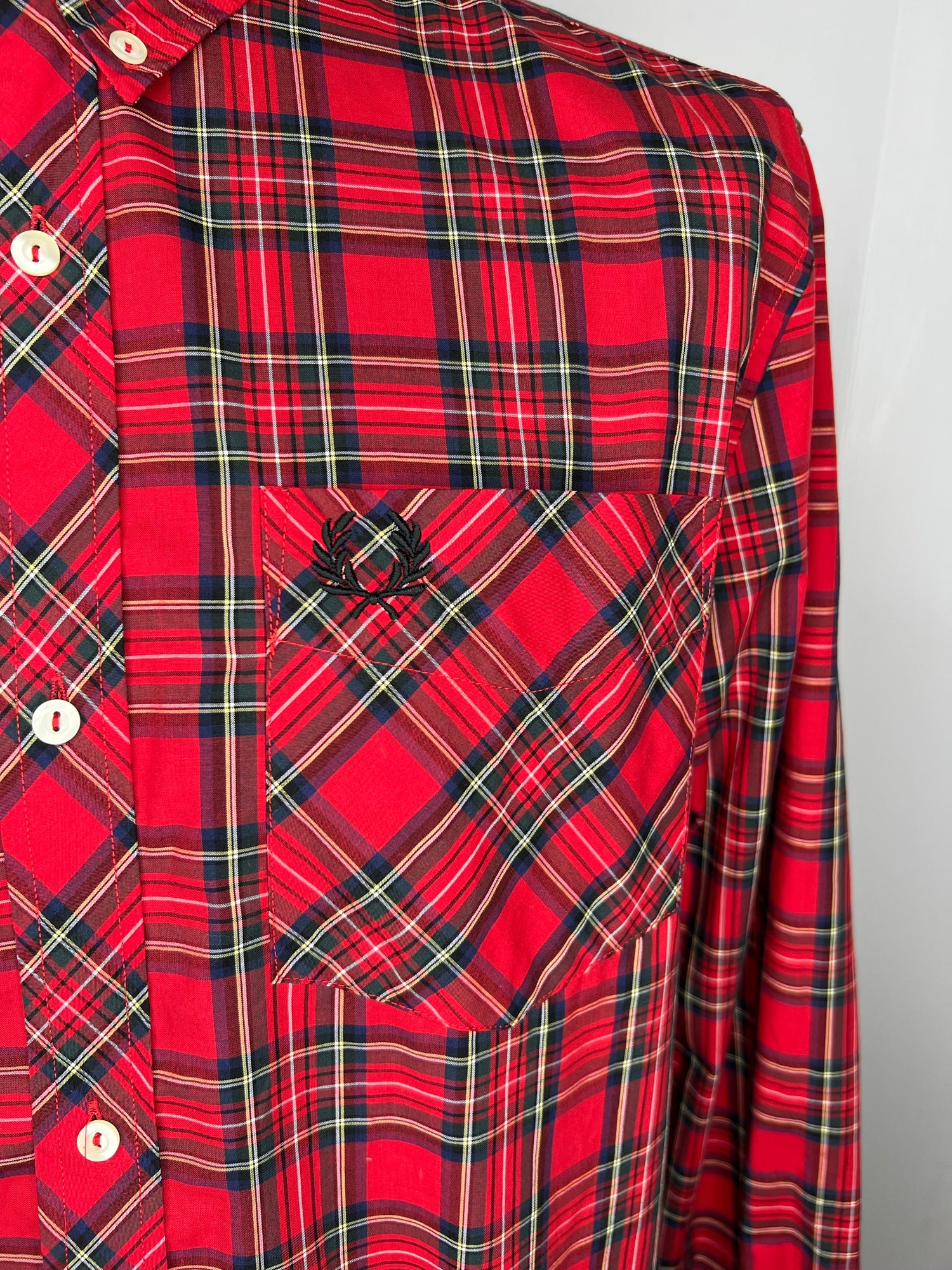 Fred Perry Sportswear Reissues Button Down Collar Tartan Shirt in Red - Size L - Urban Village Vintage UrbanVillageVintage Fred Perry Sportswear Reissues Button Down Collar Tartan Shirt in Red - Size L - Urban Village Vintage UrbanVillageVintage