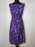 1950s Purple/White Square Neck Belted Dress - UK 10