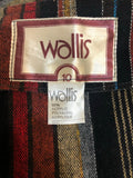 wrap dress  womens  Wallis  vintage  tie belt  stripe detail  red  multi  button front  buckle waist  black  8  70s  1970s
