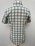 white  vintage  Urban Village Vintage  urban village  short sleeved  short sleeve  Shirt  mens  M  international style  dagger collar  collar  chest pockets  checkered  checked  check shirt  check  button down  button  big collar  70s  1970s