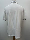 XL  white  vintage  Urban Village Vintage  urban village  tipped  summer top  summer  stripey  Stripes  striped  stripe  short sleeved  short sleeve  retro  pockets  pocket detail  MOD  mens  logo  Fred Perry  embroidered logo  Cotton  chest pockets  100% cottton