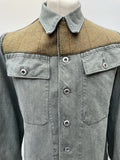 yolks  workwear  vintage  Urban Village Vintage  urban village  Tweed  retro  mens  M  long sleeve  lightweight denim  Jacket  hagg arts  drawstring  denim shirt  Denim jacket  denim  collar  button down  button  blue  big collar