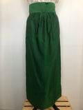 1950s High Waist Satin Maxi Skirt in Green - Size UK 8