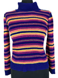 Vintage 1970s Stripe Ribbed Polo Neck Jumper - Size UK 10-12