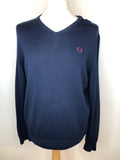 Fred Perry 100% Merino Wool V-Neck Jumper - Size L