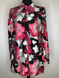 1960s Floral Print Dagger Collar Blouse - Size UK 14