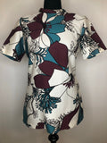 1960s Floral Print Short Sleeved Top - Size UK 12