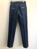 1970s Wrangler Pink Embroidered Denim Jeans - Size UK 8